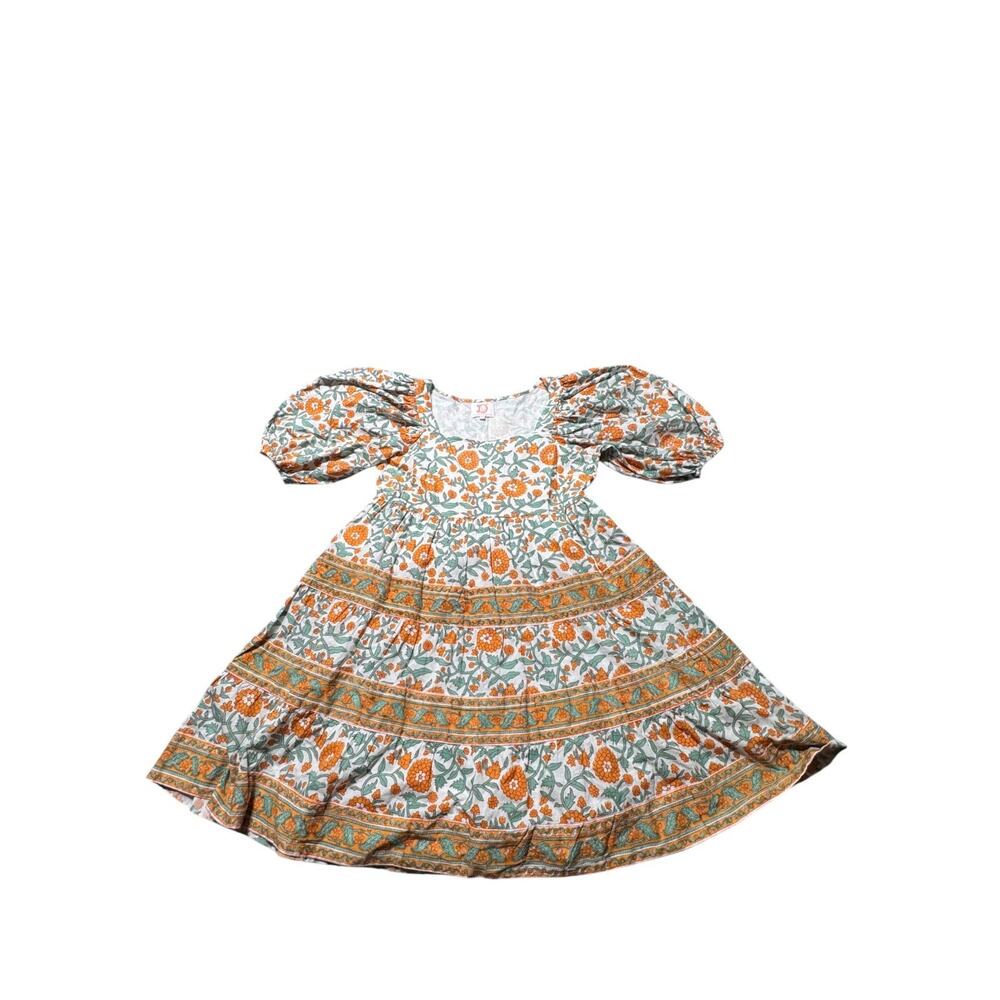 Victoria Dunn Mini Dress Womens S Ivory Orange Floral Puff Sleeve Classic Boho - Picture 3 of 12
